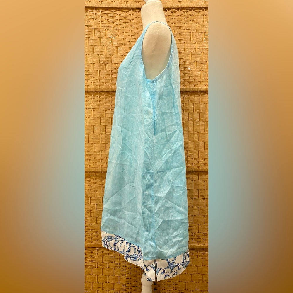 POSITIAMO Positano 100% Pure Linen Made in Italy Blue Shift Dress - Sz XL - Picture 4 of 8